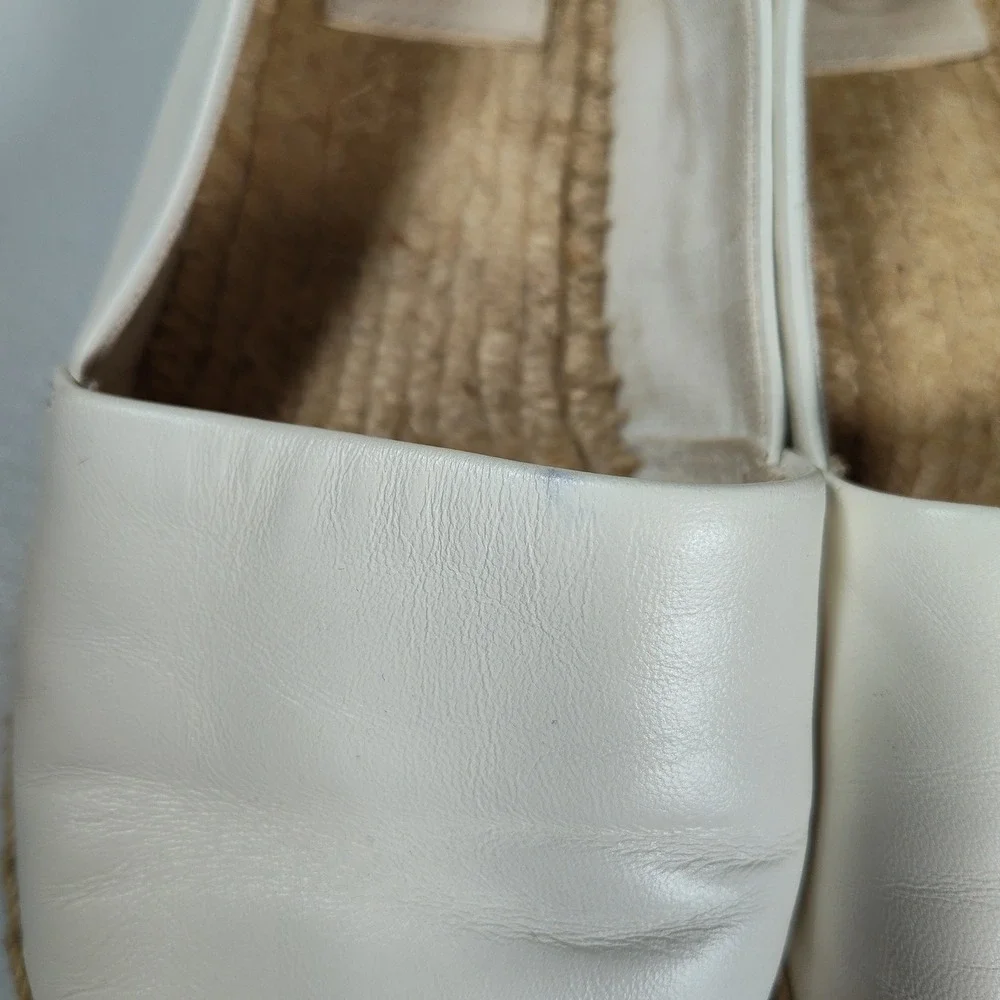 Tory Burch Leather Espadrille Flats Cream Black Logo Cap Toe Slip On Shoes Sz 7
